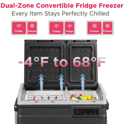 Frigidaire, 51 Qt. Portable Convertible Electric Refrigerator/Freezer Trolley-With App, Dual Zone, Black