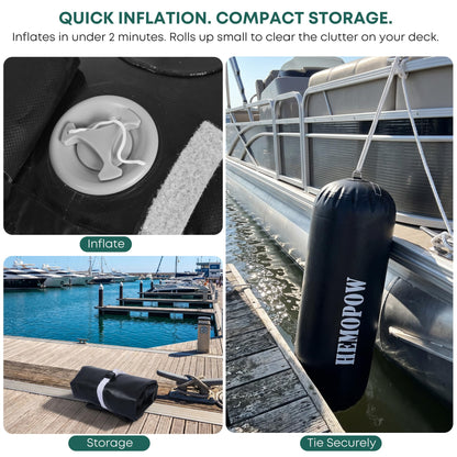 HEMOPOW Heavy Duty Inflatable Boat Fenders, Upgraded PVC Dock Bumpers for Docking - Marine Boat Fender with Storage Bag, Pump & Lines for Yacht, Pontoon, Fishing Boat - 18 * 60inch