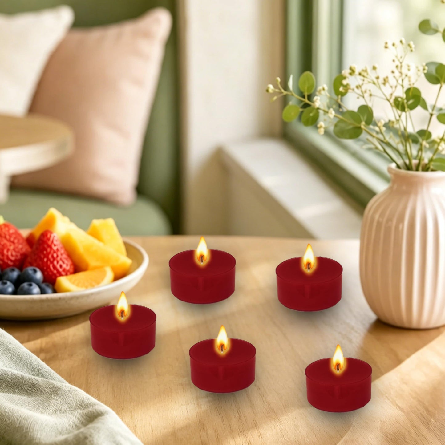 Red Tea Lights Candles Set of 24, Apple Scented Tealight Candles, 6-7 Hour Long Burning Handmade Tea Candles for Wedding Dinner Table Holiday Home Decor
