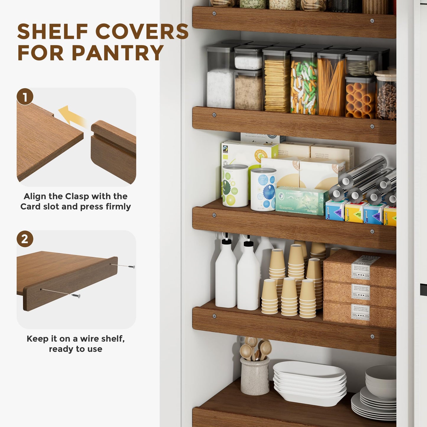 Bamboo Wire Shelf Covers, Wood Shelf Covers for Wire Shelving, 5 Pack Wire Rack Covers, Wire Shelf Liner for Pantry, Closet, Kitchen 24" W x 16" D