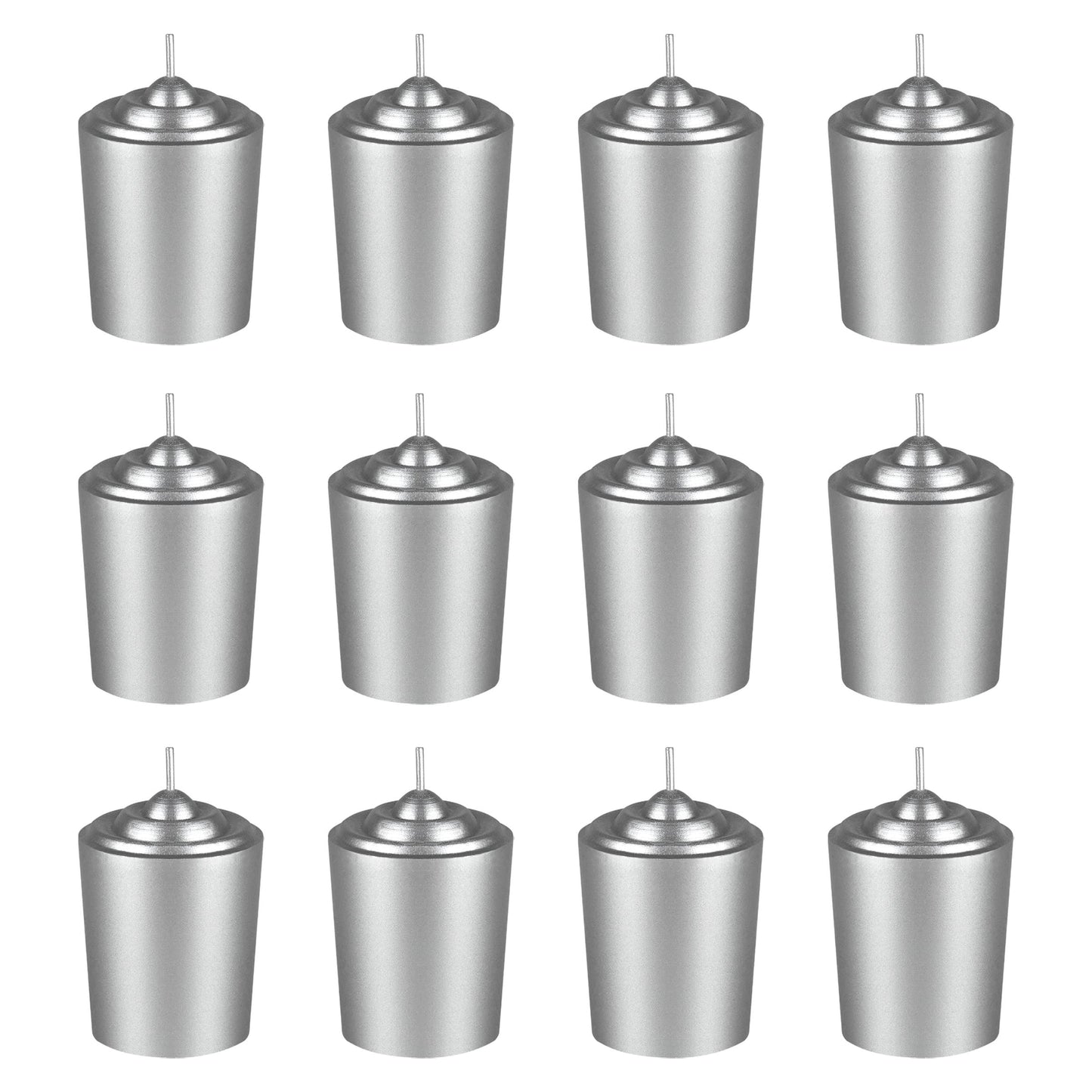 Mega Candles 12 pcs Unscented Silver Votive Candles, Hand Poured Wax Candle 15 Hours 1.5 Inch x 2.25 Inch, Home Décor, Wedding Receptions, Centerpieces, Occasions, Events, Meditations, Holders