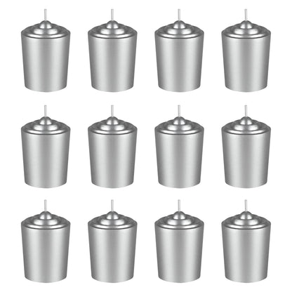 Mega Candles 12 pcs Unscented Silver Votive Candles, Hand Poured Wax Candle 15 Hours 1.5 Inch x 2.25 Inch, Home Décor, Wedding Receptions, Centerpieces, Occasions, Events, Meditations, Holders