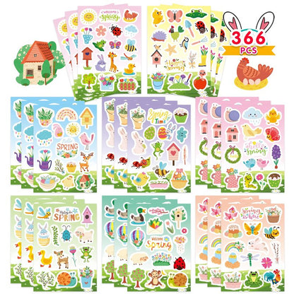 24 Sheets Spring Stickers for Kids, 366 PCS Spring Flowers Stickers for Cards Envelopes Butterfly Bug Animal Nature Sticker School Classroom Teachers Rewards Party Favors