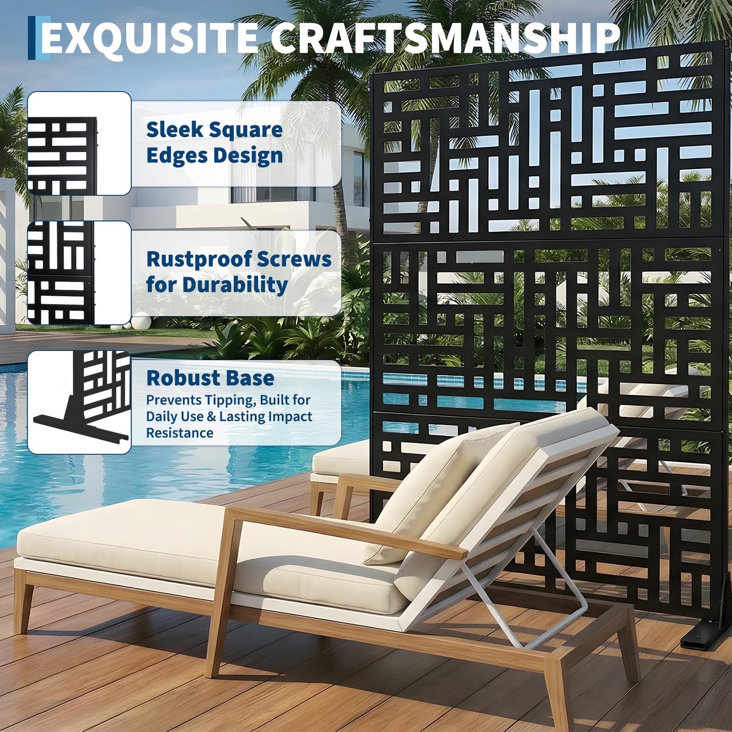 72" x 47" Metal Outdoor Privacy Screen – Freestanding Rustproof Patio Divider, Decorative Balcony Fence Panel for Garden, Deck, Yard, or Porch, Heavy-Duty Galvanized Steel, Multi-Functional Design