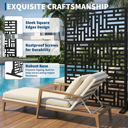 72" x 47" Metal Outdoor Privacy Screen – Freestanding Rustproof Patio Divider, Decorative Balcony Fence Panel for Garden, Deck, Yard, or Porch, Heavy-Duty Galvanized Steel, Multi-Functional Design