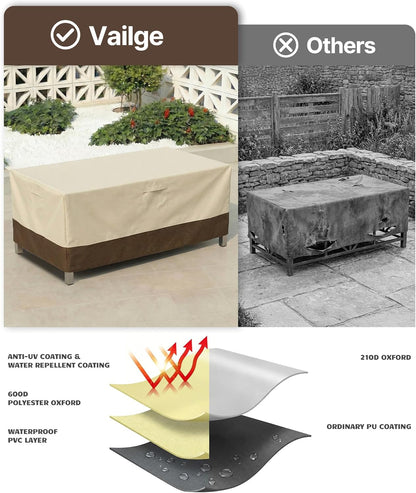 Vailge Heavy-Duty Waterproof Patio Table Cover - Rectangular/Oval Design | X-Large Beige & Brown