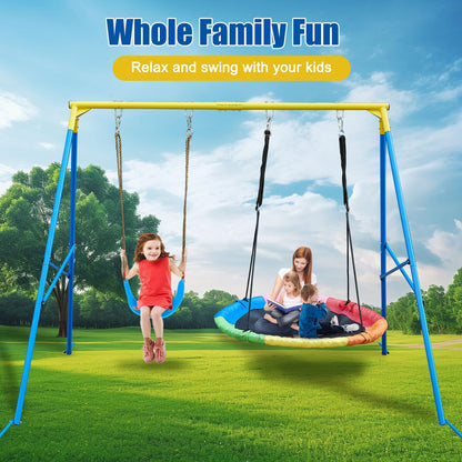 Swing Stand A Frame for 2 Swings,550lbs Metal Saucer Tree Swing Frame Heavy Duty,70” High and 97” Wide,All Weather Resistant Anti-Rust,for Kids Adult Outdoor Backyard(Without Swing) (BLYW)