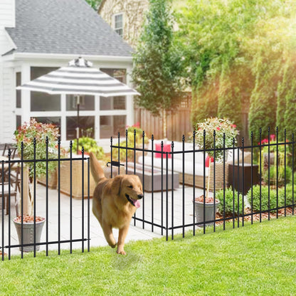 FOREHOGAR Metal Garden Fence with Gate 32 in H x 12 ft L, 1 Gate + 5 Panels Border Dog Fence Panels Animal Barrier, No Dig Garden Fencing for Yard Patio Flower Bed Lawn Outdoor, Arch Black