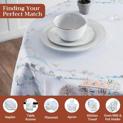 Maison d' Hermine Table Cloth Round Table 100% Cotton 69 Inches Fall Tablecloth Reusable Everyday Use for Thanksgiving Christmas Decorations Dining Farmhouse Party (Snowy World)