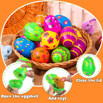 NAWITDA 24 Pack 2.4 Inch Plastic Printed Easter Eggs, Empty Fillable Eggs Bulk for Easter Egg Hunt, Easter Basket Stuffers Fillers, Classroom Prize Supplies, Filling Treats and Party Favors
