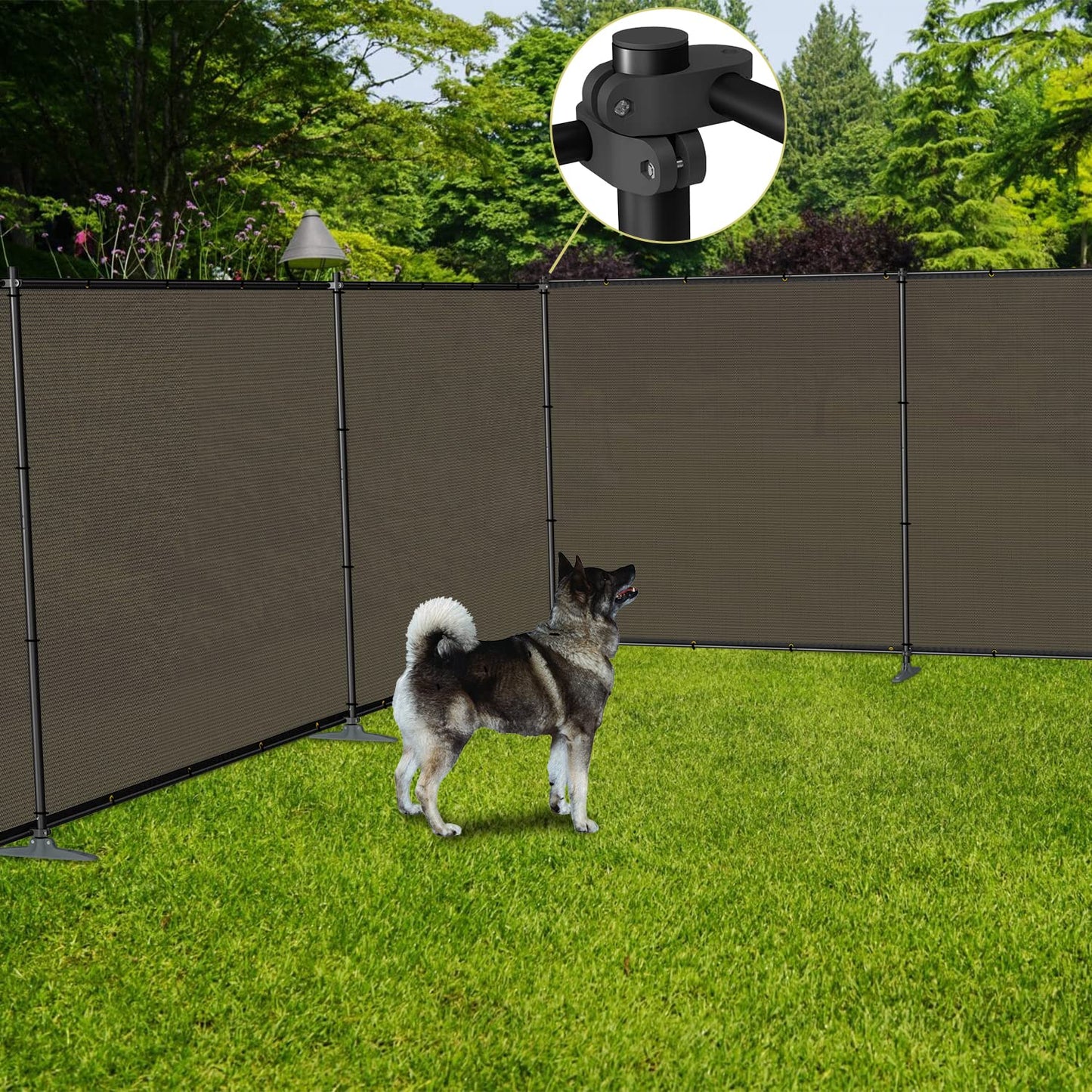 TANG 5'x12' Outdoor Privacy Screen FreeStanding, 220GSM Mesh Fencing with Poles Stakes, Privacy Fence Panels for Outside, Temporary Dog Fences for Garden Patio, Brown