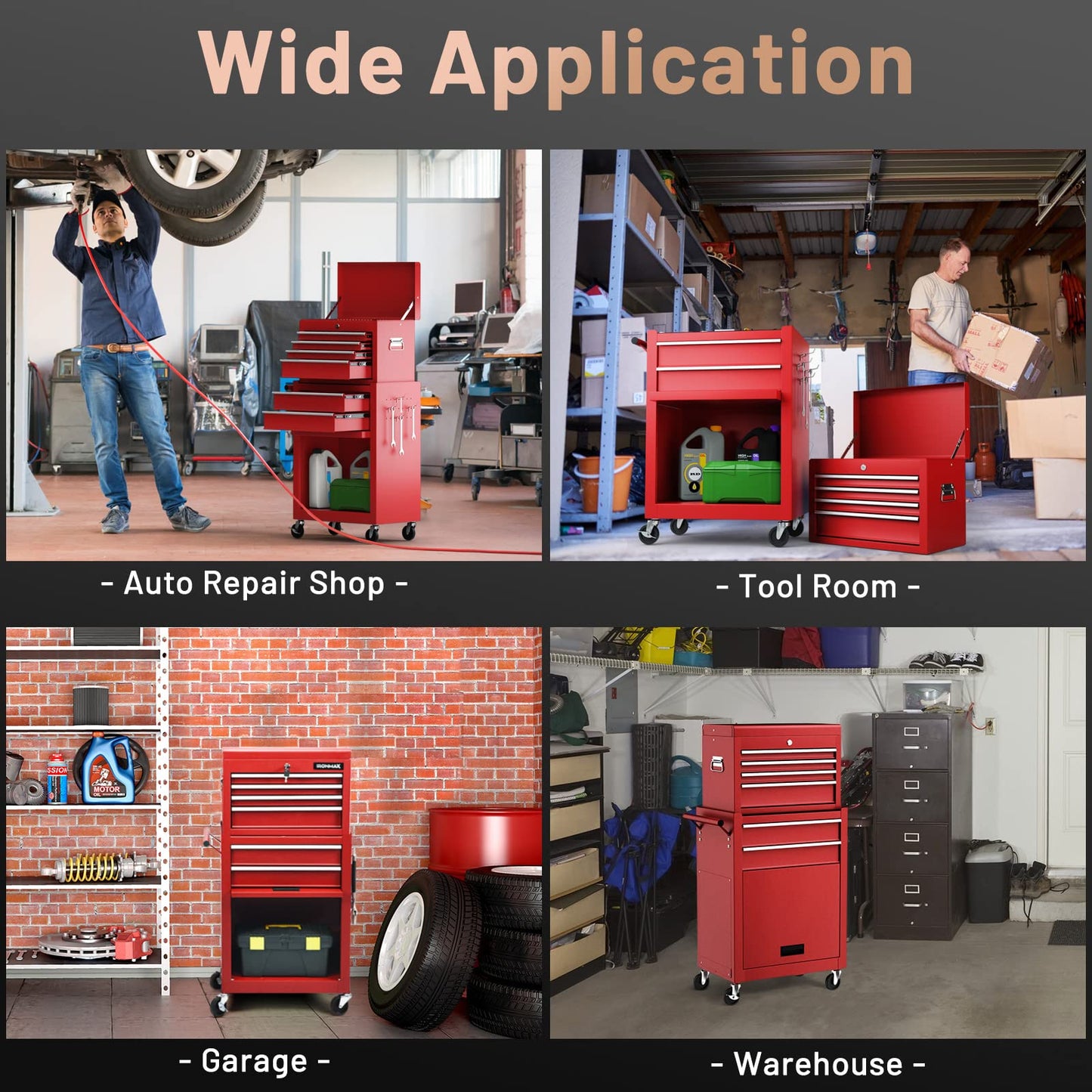 ERGOMASTER Rolling Tool Chest Cabinet Big Tool Storage Cabinet on Wheels and Lock System, Toolbox Organizer with Sliding Liner - 6-Drawers & Red