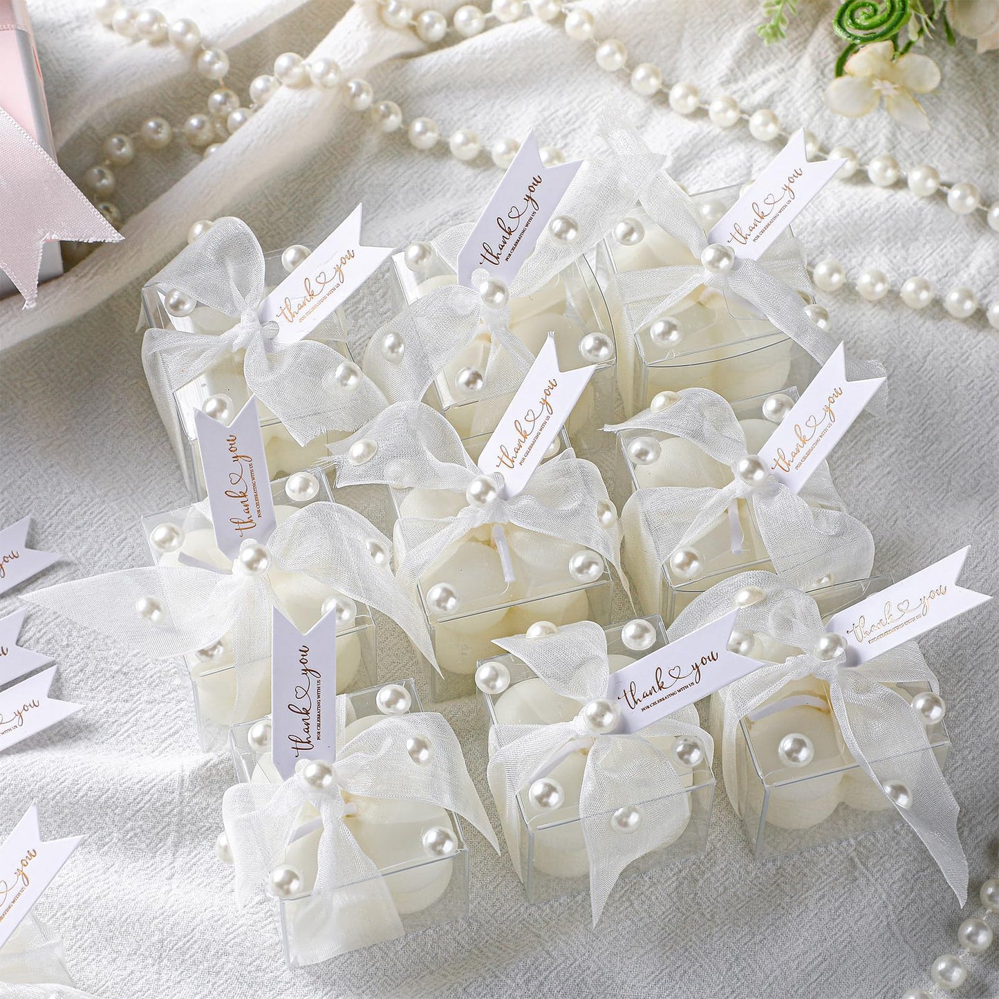 Nuanchu 12 Sets Bridal Shower Favors White 1.6" Mini Bubble Candles Wedding Favors Gifts for Guests Aesthetic Bubble Candles Baby Shower Favor with Thank You Card Ribbon for DIY Baptism Gift
