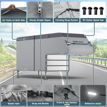Umbrauto Truck Camper Cover Fits 10-12ft, 7-Layer Top RV Trailer Covers, Waterproof All Season Protection with Gutter Cover, Windproof Straps