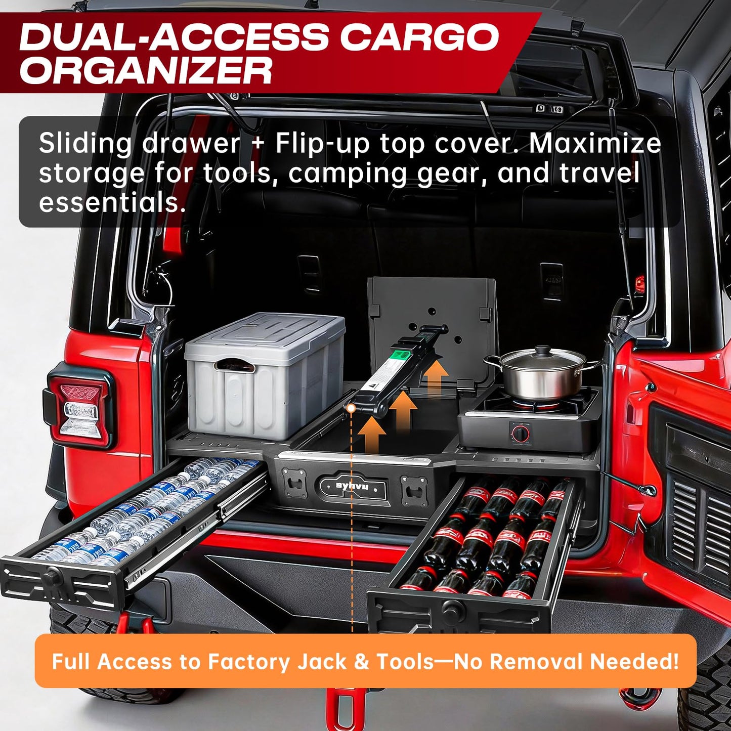 syhvu MagicBox Car Trunk Organizer for 2021-2025 Ford Bronco 4-Door, Heavy-Duty PE Storage Drawer with Hidden Lock, Fold-Flat SUV Sleeping Platform & Cargo Management System