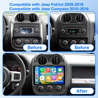 Binize Android 13 Car Stereo Radio Head Unit Compatible with Jeep Compass/Patriot 2010 2011 2012 2013 2014 2015 2016 Carplay Android Auto Touch Screen Bluetooth with GPS,FM,Backup Camera