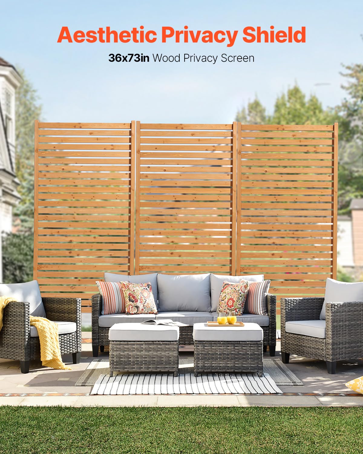 VEVOR Wooden Privacy Screen,36" W x 73" H Outdoor Privacy Screen, Freestanding Wood Privacy Panel with Stand,Outdoor Divider for Balcony Patio Lawn Garden