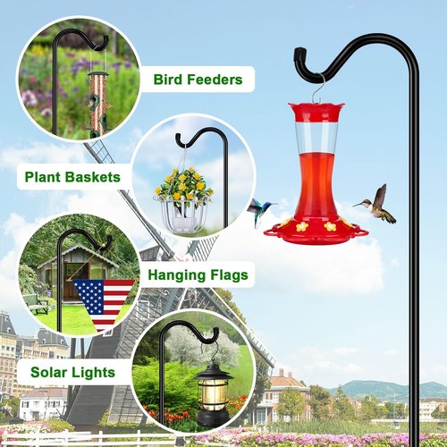 Feed Garden 76'' Heavy Duty Bird Feeder Pole - Adjustable Shepherds Hook with 7-Prong Base for Outdoor Use