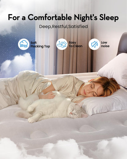 OhGeni King Size Air Mattress with Built in Pump, Family Choice Award Winner, 18'' Comfortable Blow Up Colchones Inflables Mattress for Home, Guests, Portable Air Bed, 700 lbs