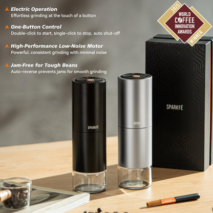 SPARKFE Portable Electric Coffee Grinder, Rechargeable Wireless Handheld Grinder with Stainless Steel Conical Burr, Adjustable Grind Settings, for Espresso, Moka, Pour Over, French Press, Cold Brew