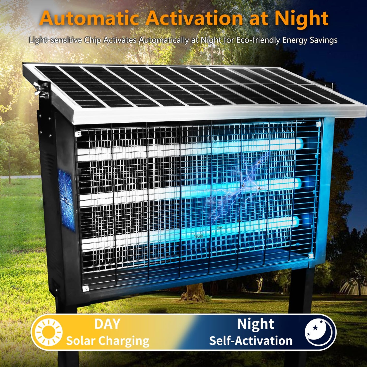 Powerful Super Large Solar Bug Zapper Outdoor for 8000 sq.ft, Rechargeable Solar Mosquito Zapper with High Powered, Outdoor Bug Zapper for Patio Garden Backyard RV Camping with 30W Solar Panel