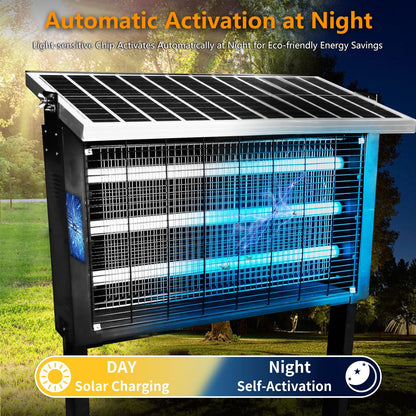 Powerful Super Large Solar Bug Zapper Outdoor for 8000 sq.ft, Rechargeable Solar Mosquito Zapper with High Powered, Outdoor Bug Zapper for Patio Garden Backyard RV Camping with 30W Solar Panel