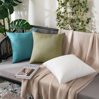 MIULEE Decorative Outdoor Throw Pillow Covers - Waterproof Faux Linen Cushion Cases | 20x20 Inch Light Olive Green (Pack of 2)