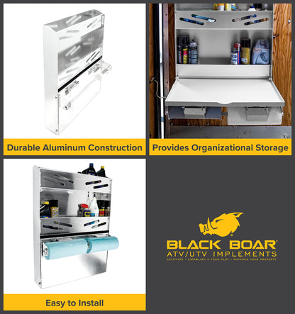 Black Boar Aluminum Large Work Station ¬for Enclosed Trailer/Garage | 24 x 14-inch fold Down Tray and (2) Spring-Loaded Paper Towel Racks | Durable Construction | Easy to Install (66123)