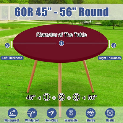 Moosfor Round Spandex Tablecloth, Elastic Fitted Waterproof Tablecloths for 45"-56" Tables, Stretch Washable Picnic Table Cover for Camping, Dining, Indoor and Outdoor, Wine Red