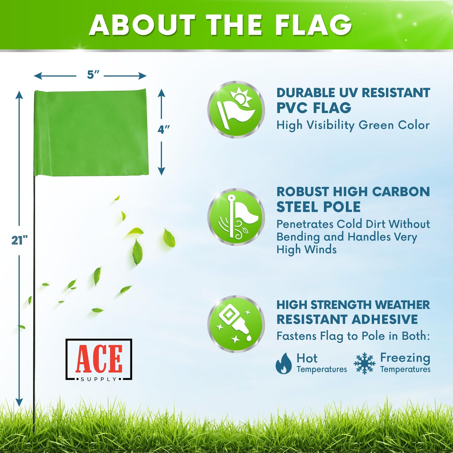Green Marking Flags 1000 Pack - 4x5x21 Inch Green Flags for Yard - Markers For Lawn, Irrigation, Landscaping, Survey & Sprinkler Head Marking
