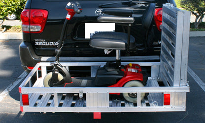 MaxxHaul 70275 Aluminum Hitch Mount Wheelchair/Mobility Carrier – 53.5" x 29.75" Cargo Basket with Folding 60" Ramp – Fits 2" Class III/IV Receiver – 500 lb Capacity for Trucks, SUVs, Vans, and RVs