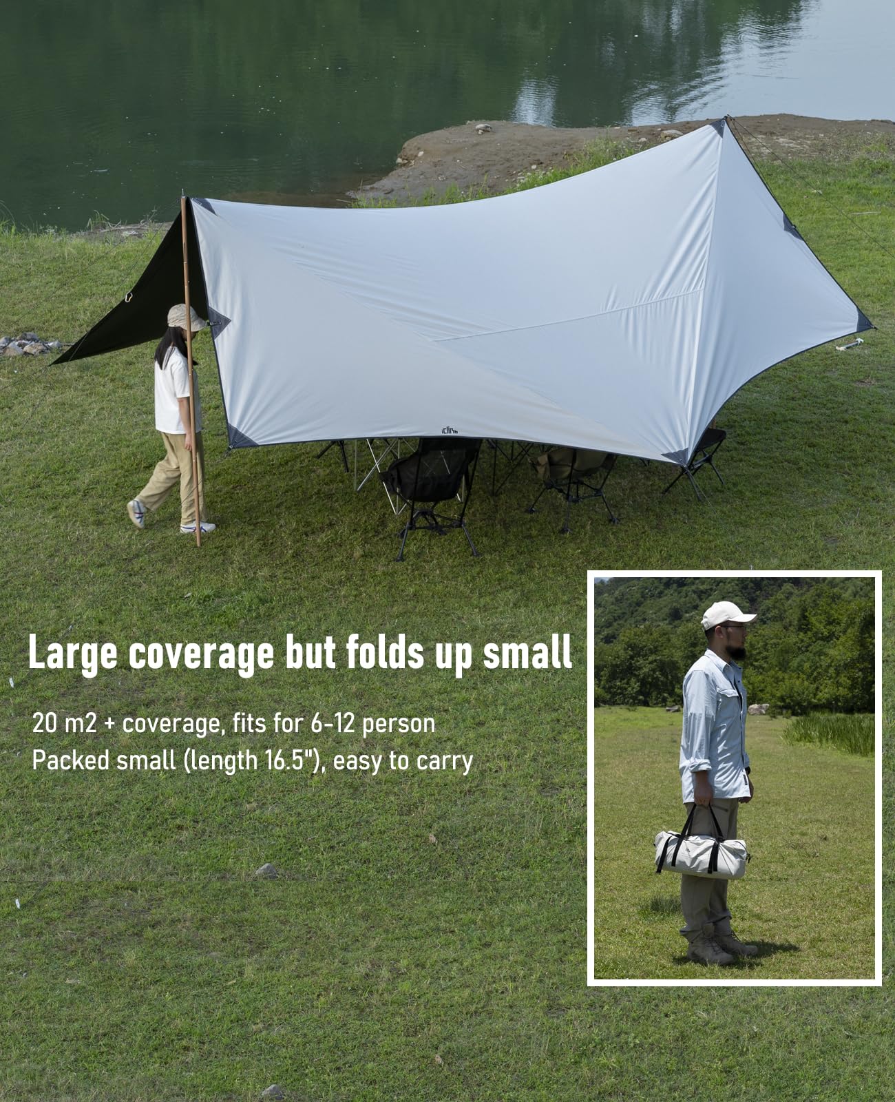 iClimb Waterproof Sun Shield Tarp UPF 50+ for Tent Hammock Camping Backyard Party (Tarp 18' × 17'9")