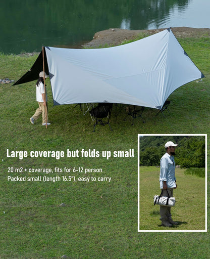 iClimb Waterproof Sun Shield Tarp UPF 50+ for Tent Hammock Camping Backyard Party (Tarp 18' × 17'9")