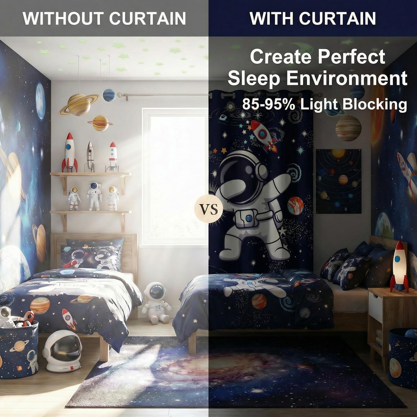Space Curtains for Boys Room – Astronaut Themed Blackout Grommet Drapes, Thermal Insulated Outer Space Curtains Panels for Kids Bedroom, 42 x 45 Inch