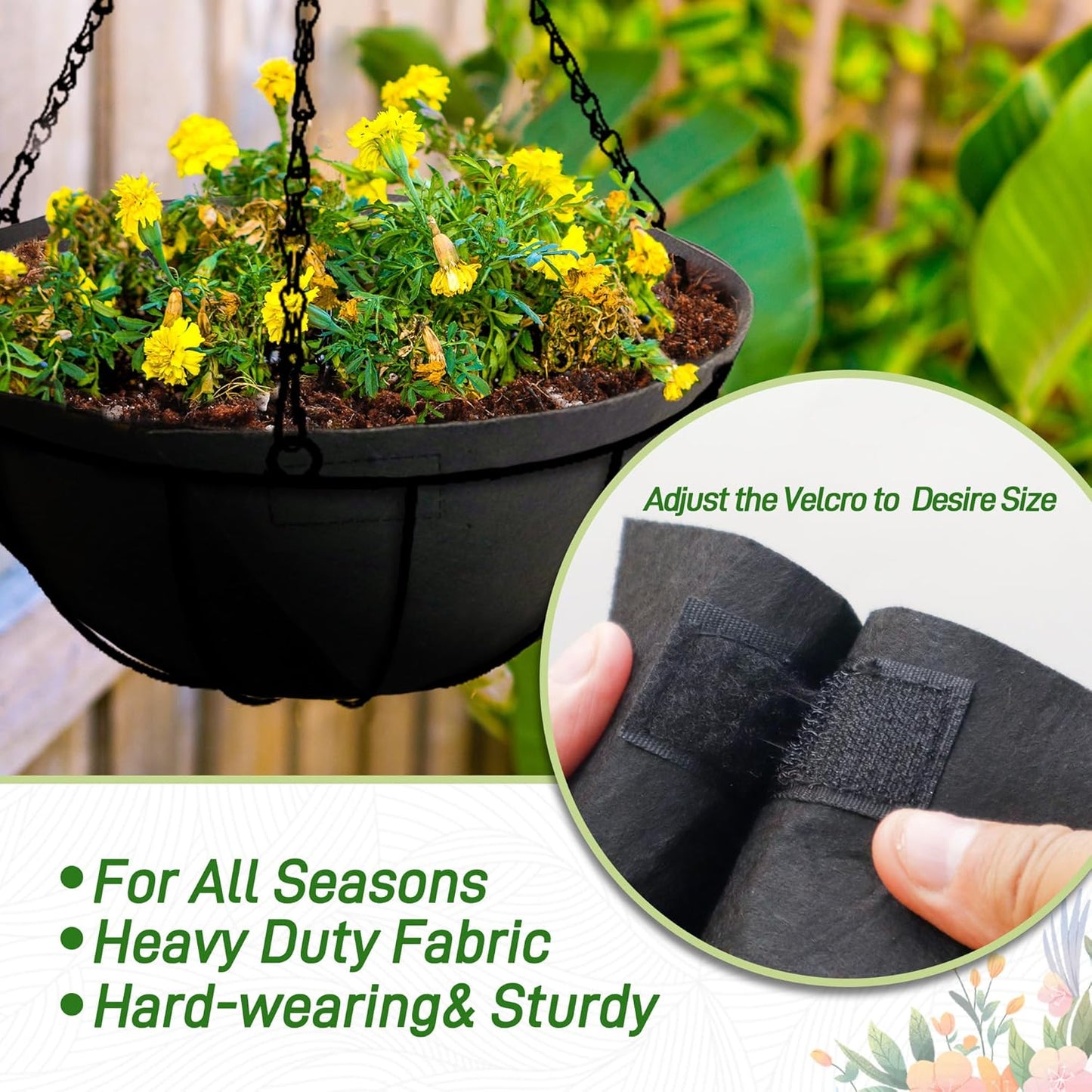 Skiennix 12-Inch Fabric Planter Basket Liners - Eco-Friendly Felt Replacement for Hanging Baskets