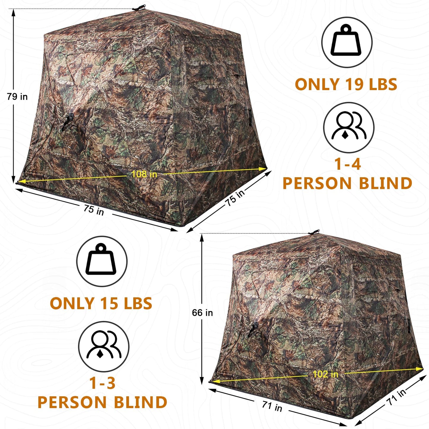 ShedOFF Wide Bottom Hunting Blind 1-3 Person with Portable Chair, 270 Degree See Through Pop up Ground Blinds for Deer Turkey Duck Hunting, Bow Hunting Adjust Windows with Silent Zipper