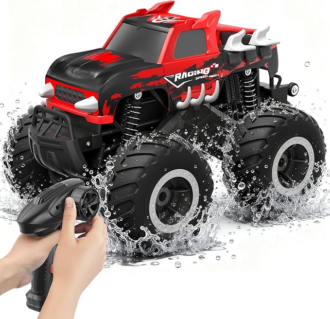 Amphibious Remote Control Car Monster Truck Toys - 1:16 All Terrain RC Trucks High Speed RC Cars with Crashworthy BodyOff- Road Electric Vehicle Kid Toys for Boys and GirlsAge 6+Red