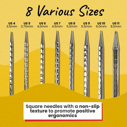 skacel by addi addiClick Interchangeable Knitting Needles Set, Circular Needle Kit with Standard Rocket 2 (Squared) Plated Brass Tips and Nylon Cords
