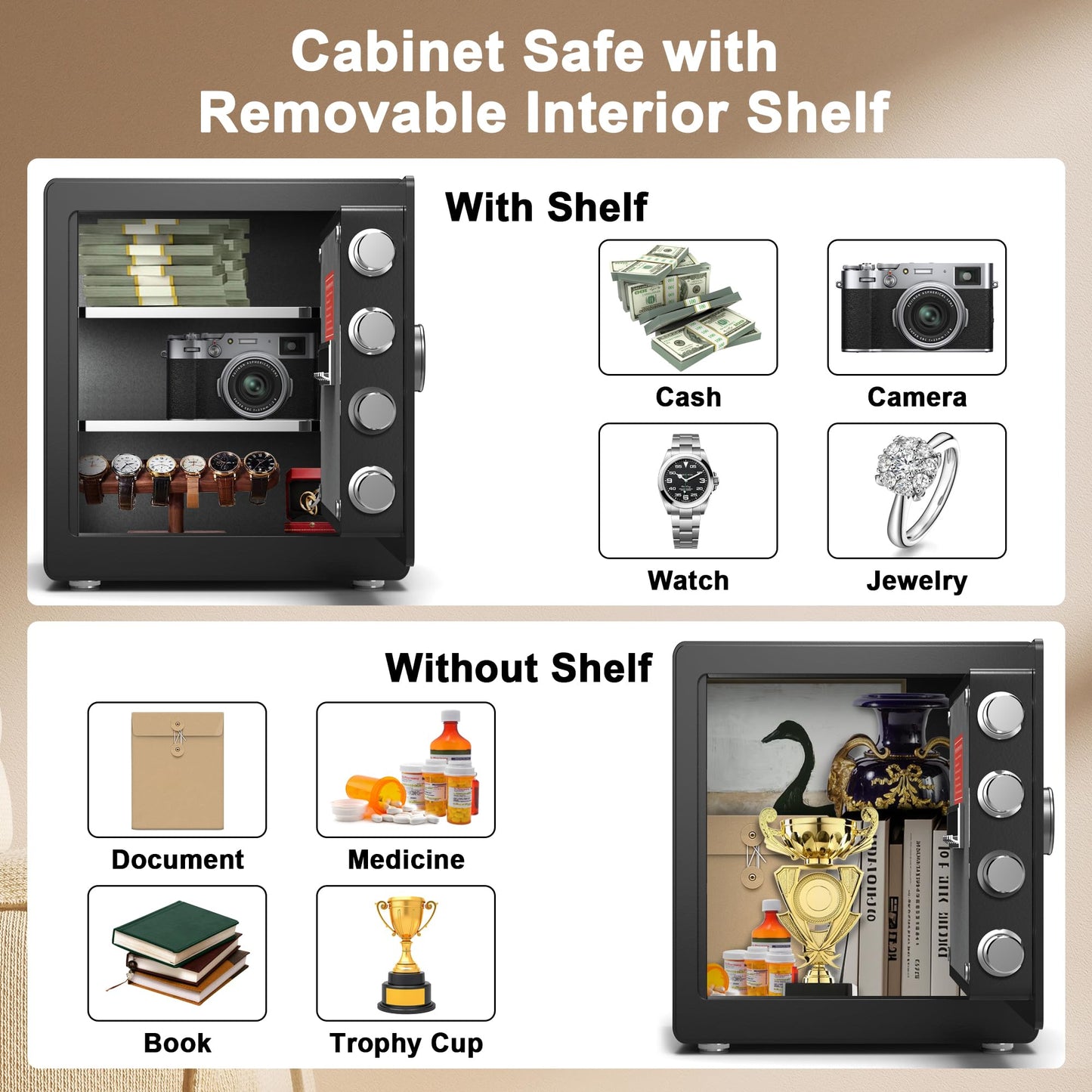 Safe Box, Home Safe with Fireproof &Waterproof Bag Caja Fuerte Para Dinero Money Safety Box for Cash Documents Safes for Home with Digital Electronic Keypad &Removable Shelf (2.0 Cubic Feet Digital)