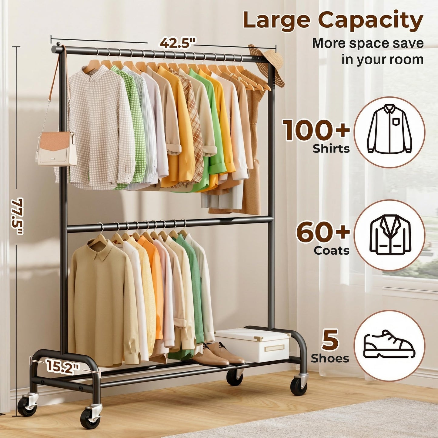 MISSLO Heavy Duty Clothes Rack and Rolling Clothes Racks for Hanging Clothes