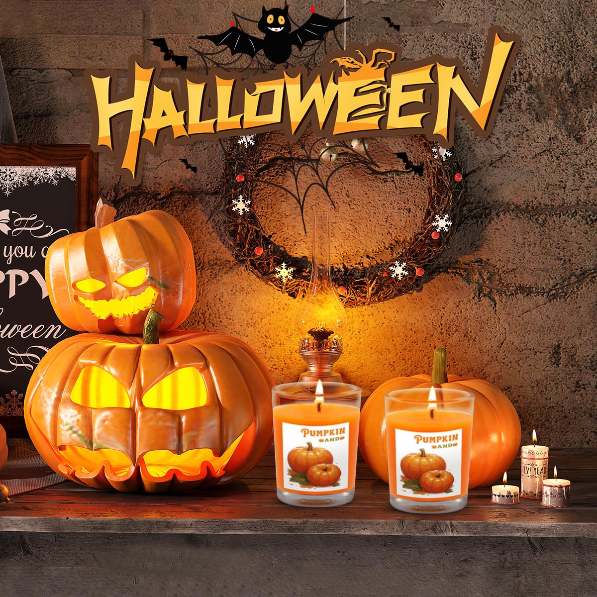 Pumpkin-Scented Glass Votive Candles, Set of 12 – Warm Fall Aroma, Perfect for Home Decor, Thanksgiving, and Halloween Parties