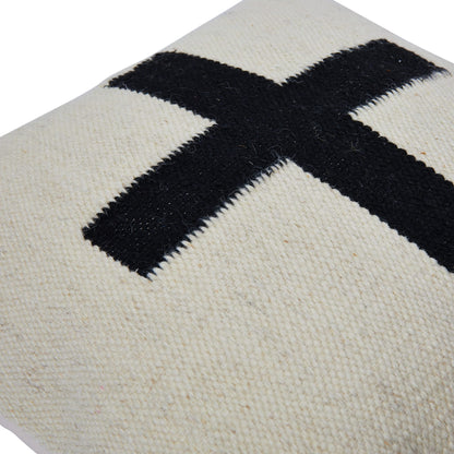 Creative Co-Op Swiss Cross Cotton Wool Throw Natural Pillow, std, Cream and Black
