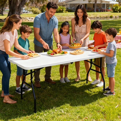 PIKAQTOP Plastic Folding Table 6ft Heavy Duty Foldable Utility Table with Carrying Handle for Camping Picnic BBQ Party Banquet Backyard, 500LBS Capacity, White