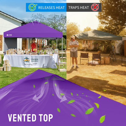 CROWN SHADES 10x10 Pop Up Canopy with 1 Side Wall - Beach Tent with One Push Setup - Outdoor Sun Shade for Events, Parties, Camping - Gazebo with STO-N-Go Cover Bag (Purple)