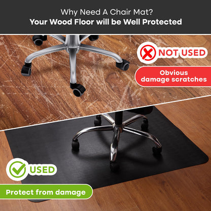 Office Chair Mat for Hardwood Floor: 53"x45" Large Black Rolling Chair Mat for Hard Wood and Tile Floor, Anti-Slip Heavy Duty Floor Protector Mat Under Computer Desk, Easy Glide Chair Mats for Home