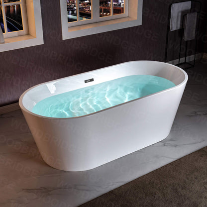WOODBRIDGE 67" Freestanding Acylic Soaking Bathtub with White, Drain and Overflow inMatte, BTA1513-MB-Drain &O+ Pillow, Matte Black