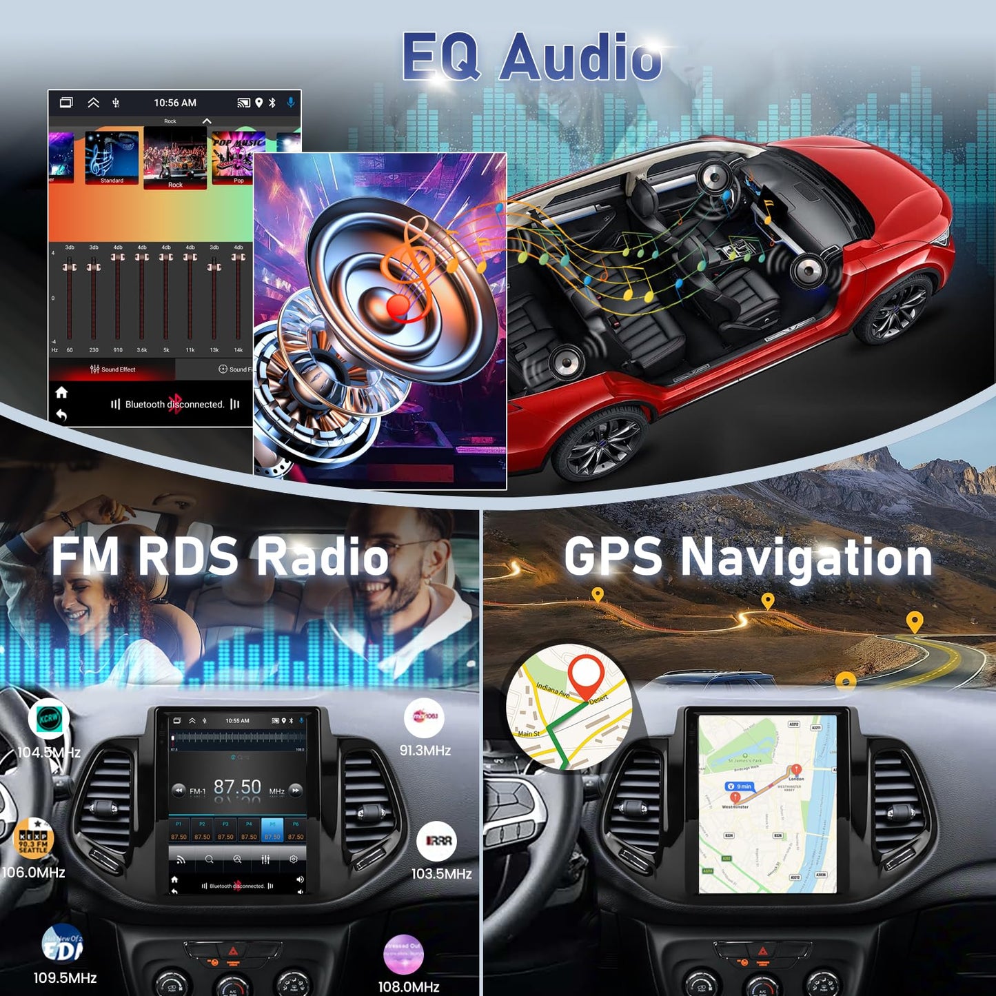 [2G+64G] Volxcereo Car Radio for Jeep Compass 2017 2018 2019, 9.7 inch Vertical Android Touchscreen Stereo with Carplay/Android Auto, GPS Navigation, WiFi, Bluetooth, SWC, FM/RDS, EQ