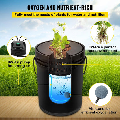 GROZY DWC Hydroponics Grow System Black Bucket Kit with Air Pump, 5 Buckets, 5 Gallon Each, 15x12x12 Inches, Indoor Growing