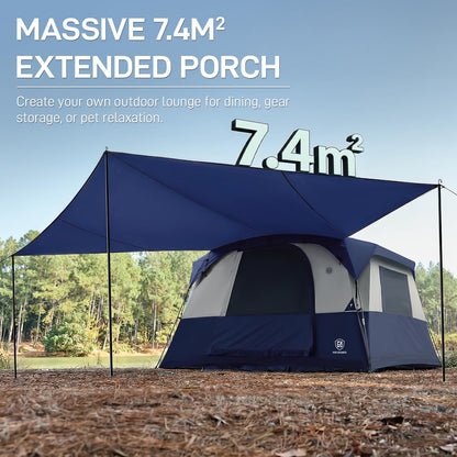 EVER ADVANCED Blackout Design 6 Person Camping Tent with 80 sq.ft Massive Vestibule, Large Mesh Screen Room, 81in Tall Expanded Headroom, Blackout Coating, 4000mm Water-Resistant Compact Grey Blue