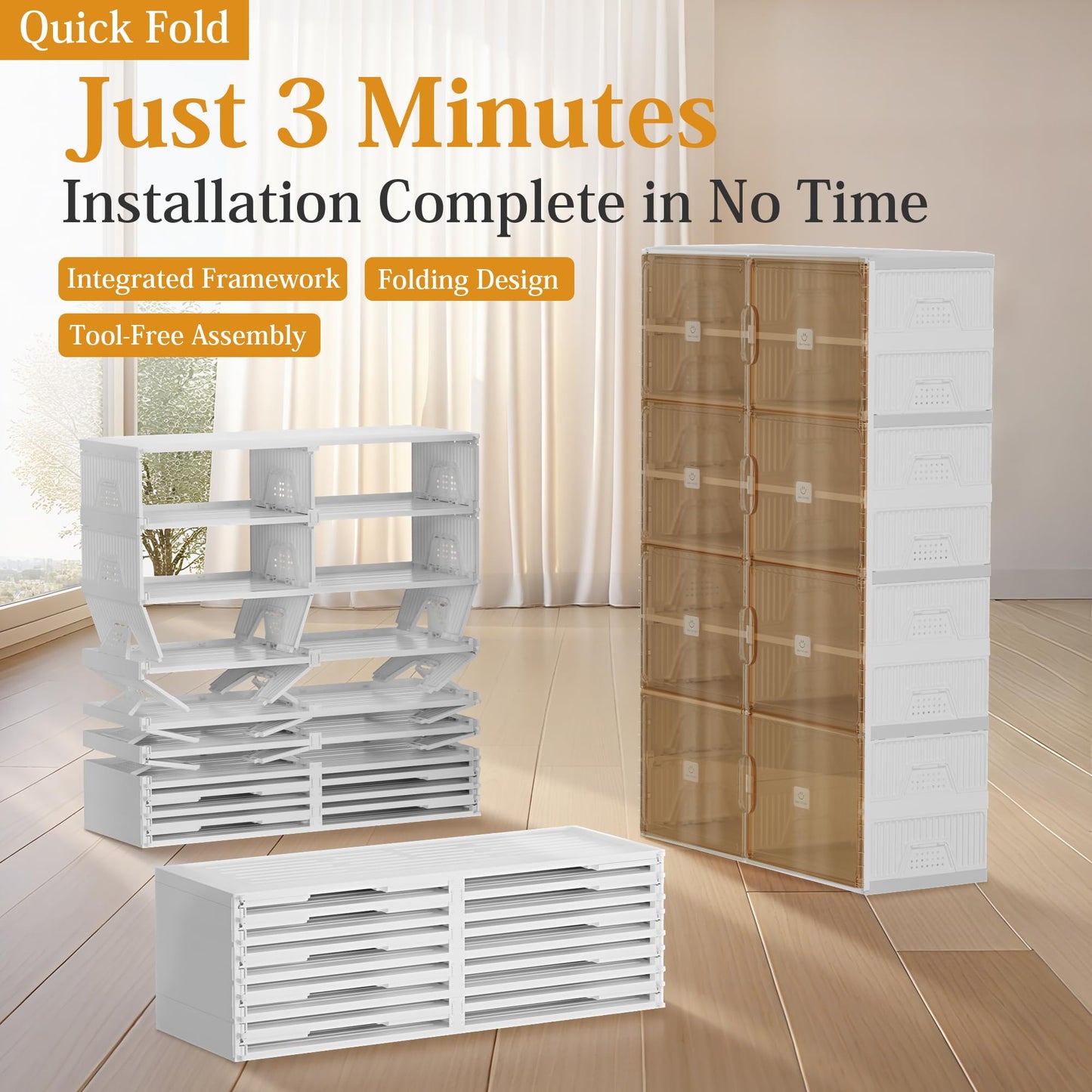 SPIEEK Foldable Shoe Rack Organizer for Entryway with Clear Magnetic Doors - Large Capacity Shoe Cabinet for Boots, Sneakers & All Shoes, Easy Assembly, White 4-Tier 16 Pairs